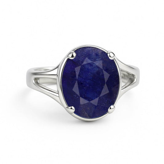 Elegant Handmade Sterling Silver Neelam (Blue Sapphire) Stone Ring for Women