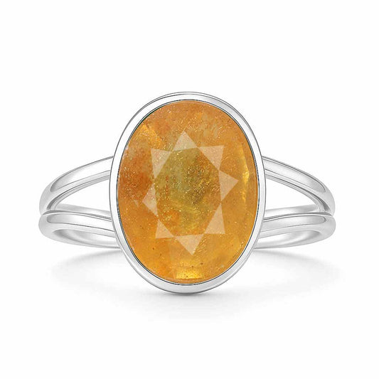Authentic 925 Sterling Silver Yellow Sapphire Ring For Ladies