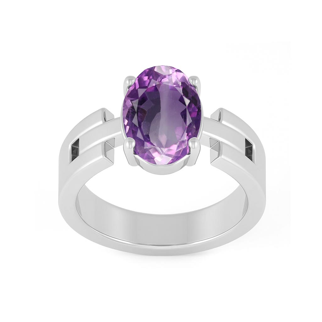 Vintage 925 Silver Amethyst Stone Ring for Men