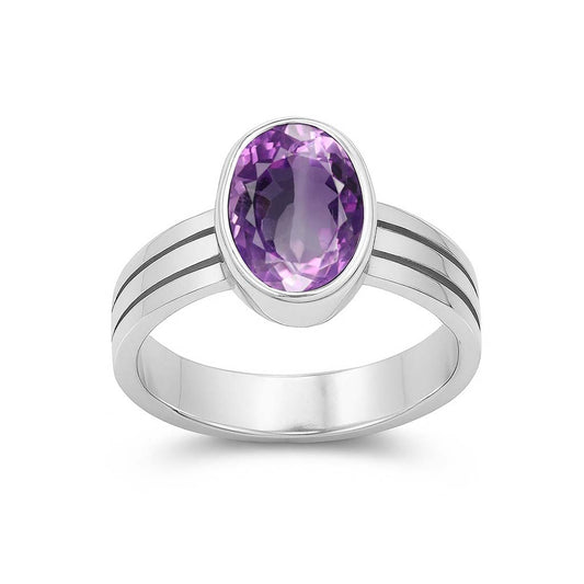 Modern Sterling Silver Amethyst Gemstone Ring for Men