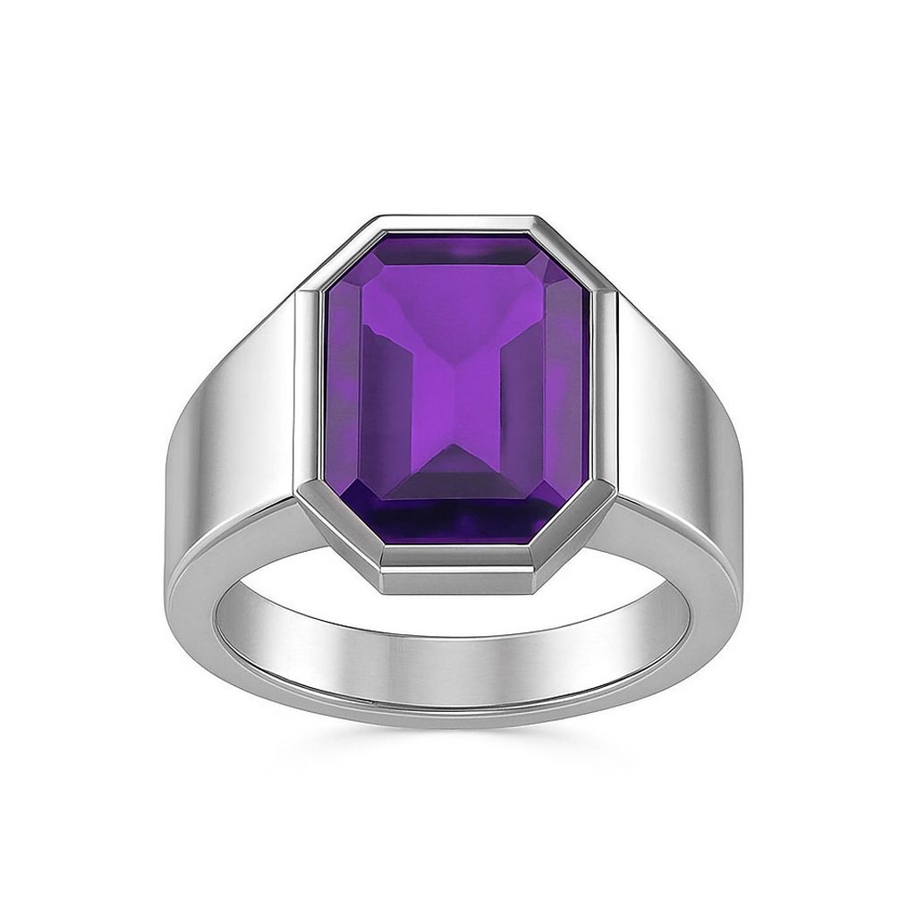 Modern 925 Sterling Silver Men’s Amethyst Ring