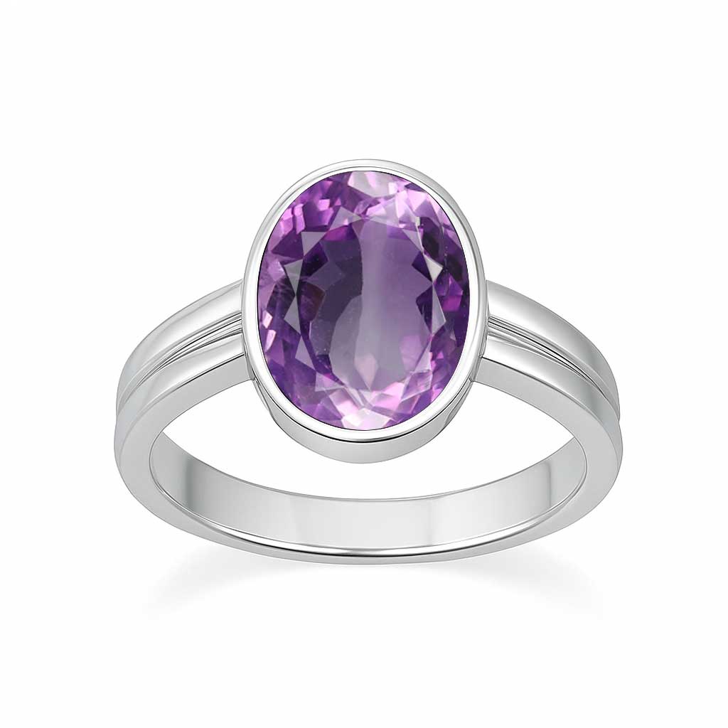 Pure 925 Silver Amethyst Stone Ring for Men