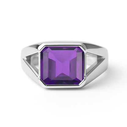 Bold Designer 925 Sterling Silver Amethyst Ring for Him