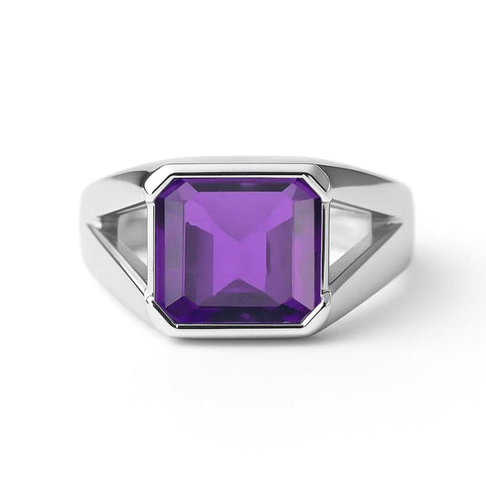 Bold Designer 925 Sterling Silver Amethyst Ring for Him