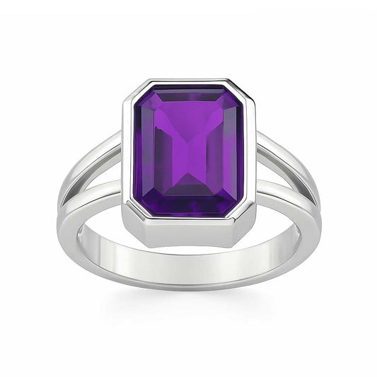 Authentic 925 Sterling Silver Amethyst Gemstone Ring for Him