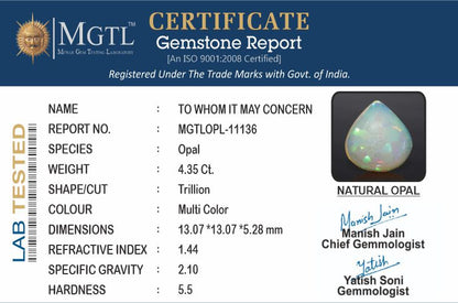 Opal - 4.35 Carats (Dudhiya Pathar - 4.76 Ratti)