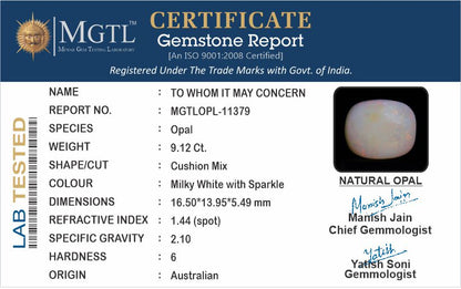 Opal - 9.12 Carats (Dudhiya Pathar - 9.94 Ratti)