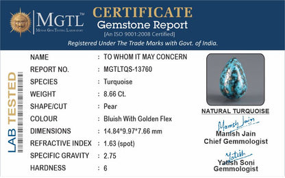Turquoise - 8.66 Carats ( Firoza - 9.44 Ratti )