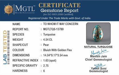 Turquoise - 4.54 Carats ( Firoza - 4.95 Ratti )