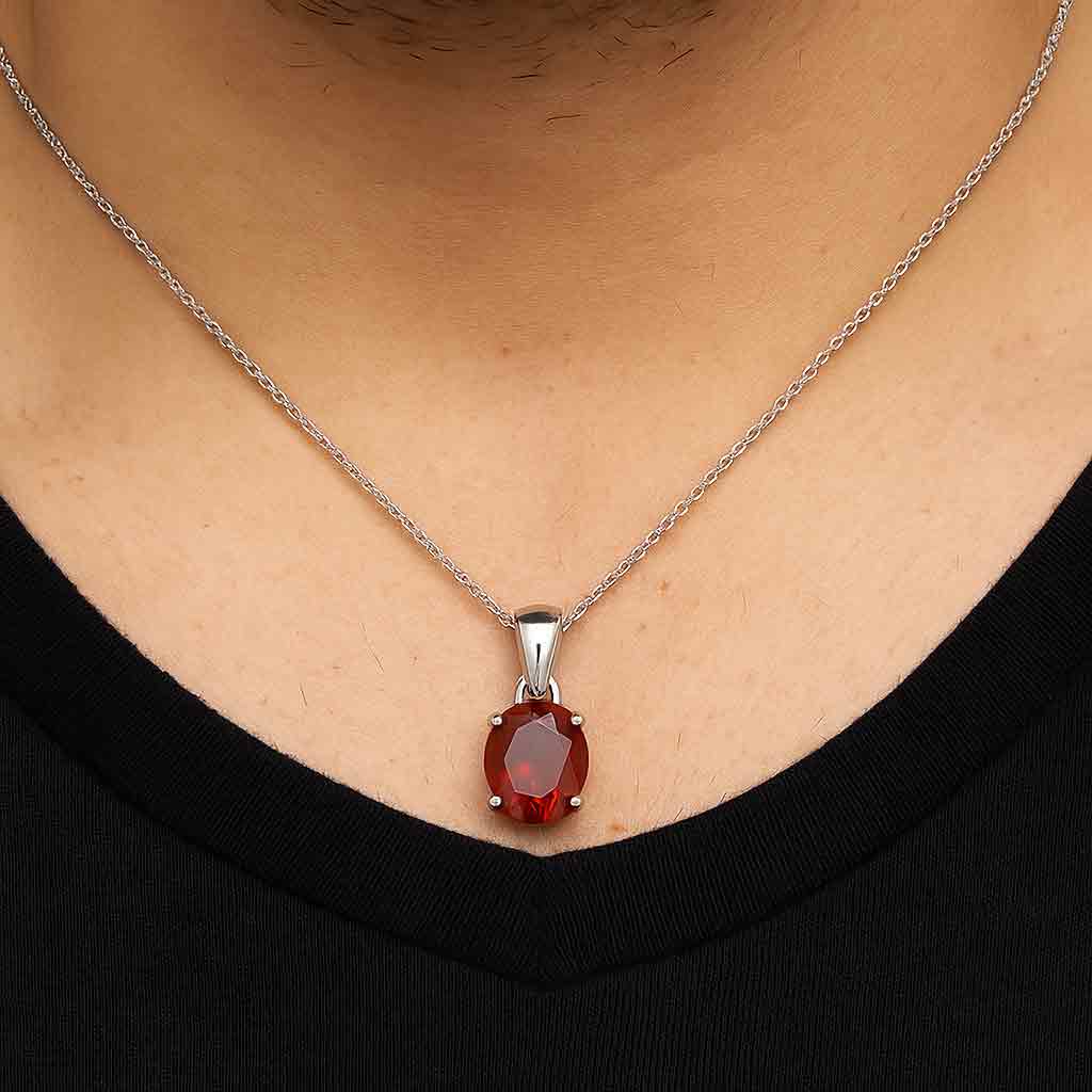 Stunning Sterling Silver Hessonite Garnet Stone Pendant