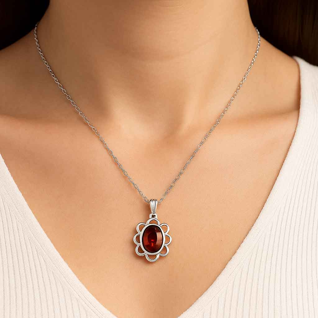 Modern 925 Silver Hessonite Garnet Stone Pendant