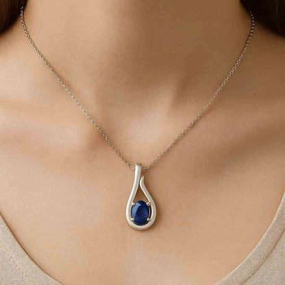 Vintage Style Blue Sapphire Pendant in Sterling Silver