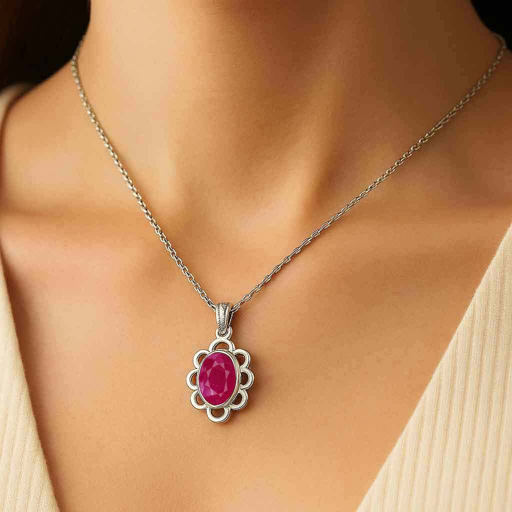Classic Sterling Silver Ruby Gemstone Pendant
