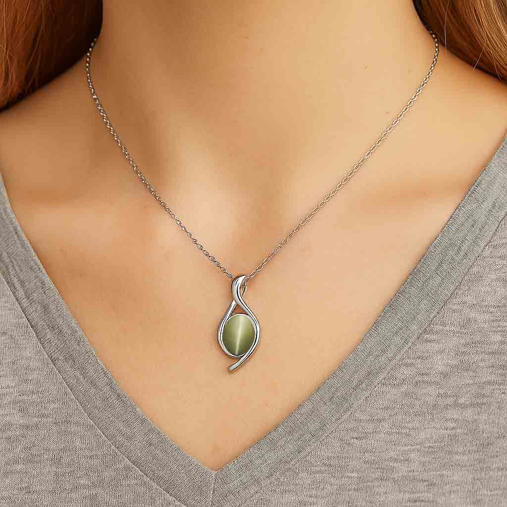 Luxury Designer Cat's Eye Gemstone Pendant in 925 Sterling Silver