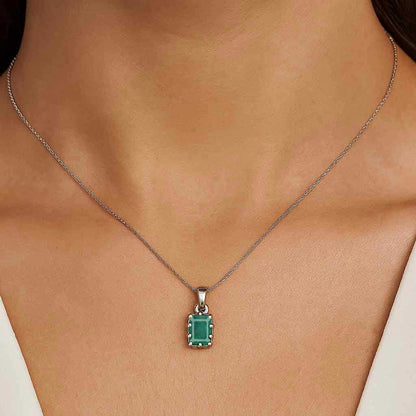Classic Sterling Silver Emerald Stone Pendant