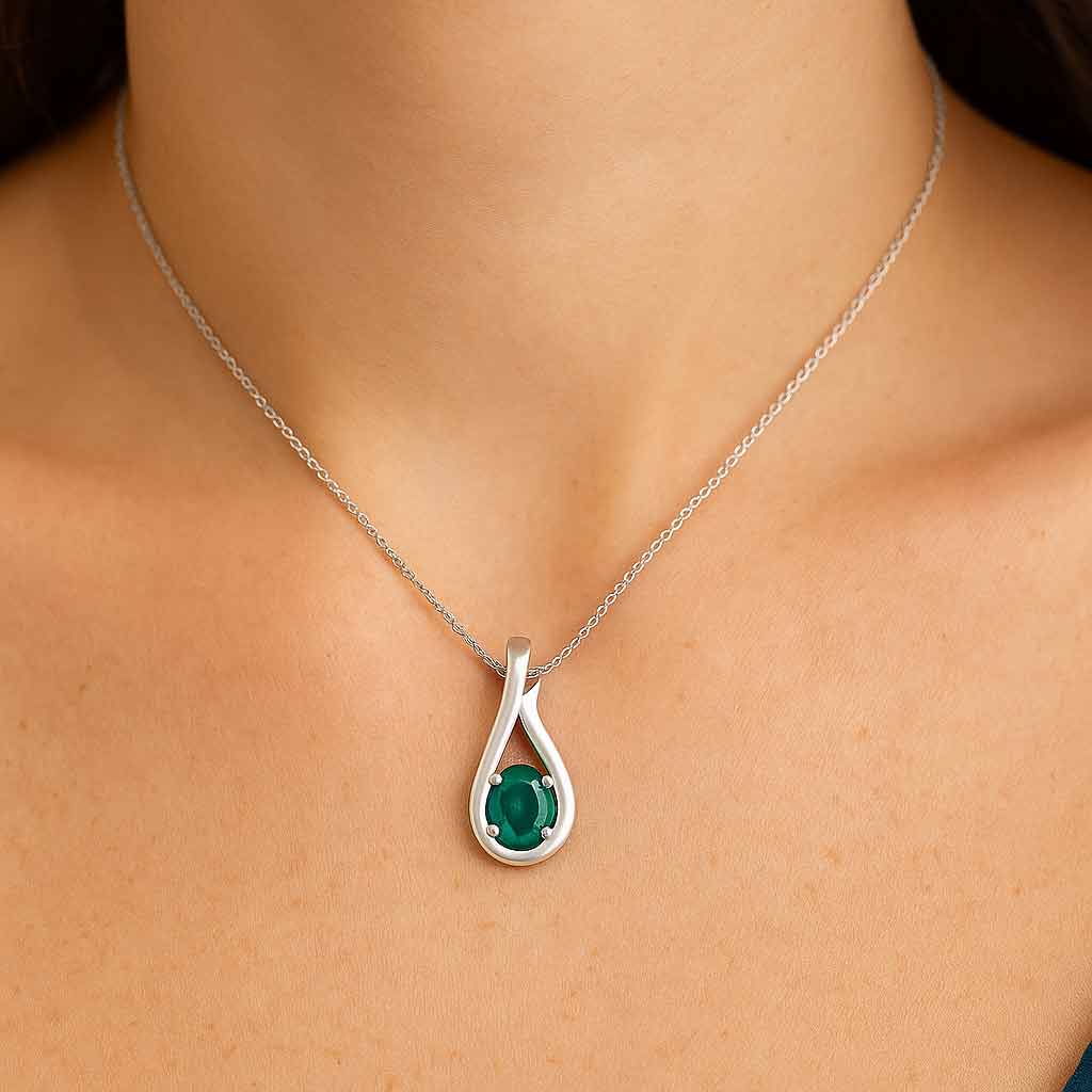 Modern 925 Sterling Silver Emerald Stone Pendant