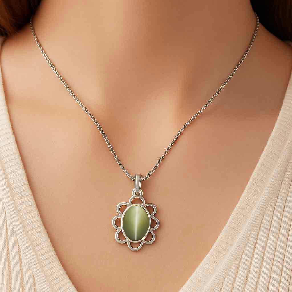 Modern 925 Silver Cat's Eye Gemstone Pendant