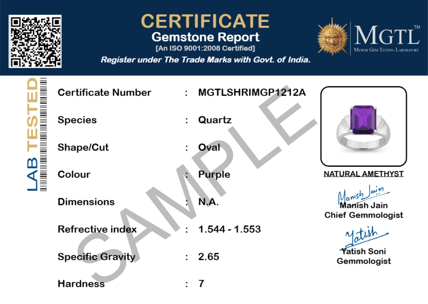 Modern Sterling Silver Amethyst Gemstone Ring for Men