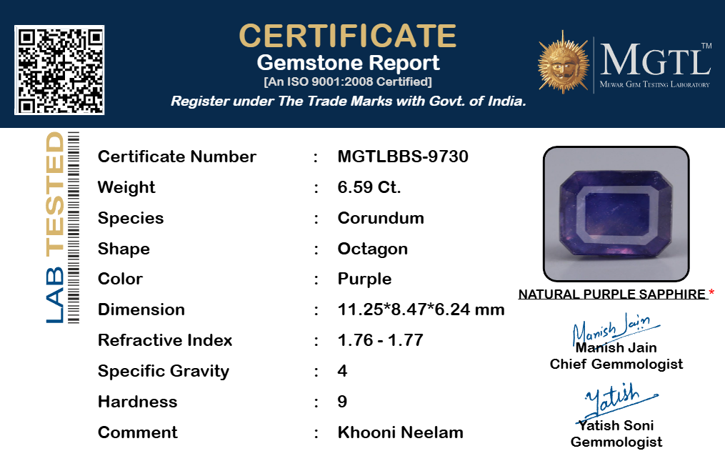 Blue Sapphire (Neelam) Gemstone - 6.59 Carats