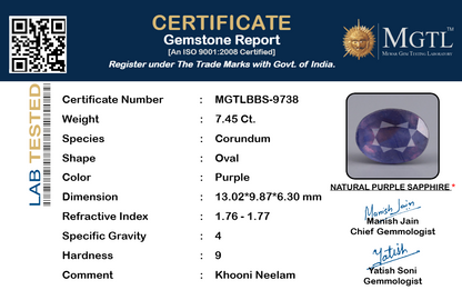 Blue Sapphire (Neelam) Gemstone - 7.45 Carats