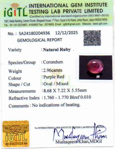 Ruby (Manik) Gemstone - 2.96 Carats