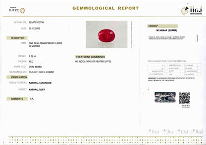 Ruby (Manik) Gemstone - 9.28 Carats