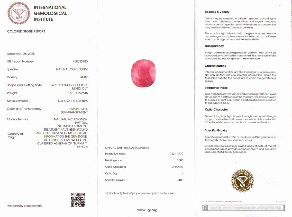 Ruby (Manik) Gemstone - 5.1 Carats