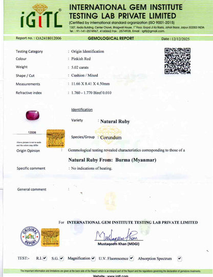 Ruby (Manik) Gemstone - 5.02 Carats