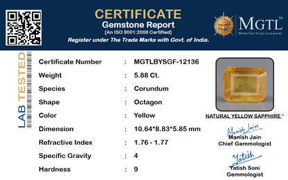 Yellow Sapphire (Pukhraj) Gemstone - 5.88 Carats
