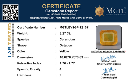 Yellow Sapphire (Pukhraj) Gemstone - 8.27 Carats