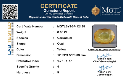 Yellow Sapphire (Pukhraj) Gemstone - 8.06 Carats