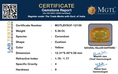 Yellow Sapphire (Pukhraj) Gemstone - 5.36 Carats