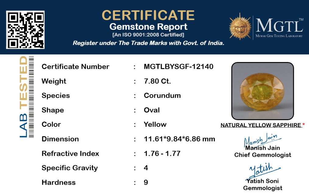 Yellow Sapphire (Pukhraj) Gemstone - 7.8 Carats