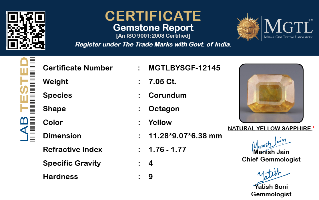Yellow Sapphire (Pukhraj) Gemstone - 7.05 Carats