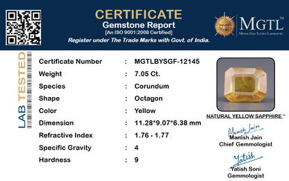 Yellow Sapphire (Pukhraj) Gemstone - 7.05 Carats