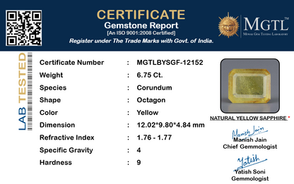 Yellow Sapphire (Pukhraj) Gemstone - 6.75 Carats