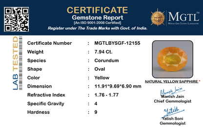 Yellow Sapphire (Pukhraj) Gemstone - 7.94 Carats