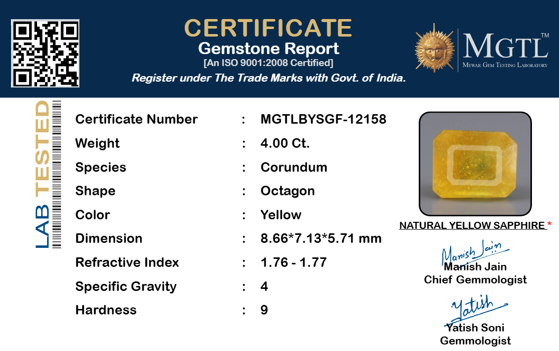 Yellow Sapphire (Pukhraj) Gemstone - 4.0 Carats