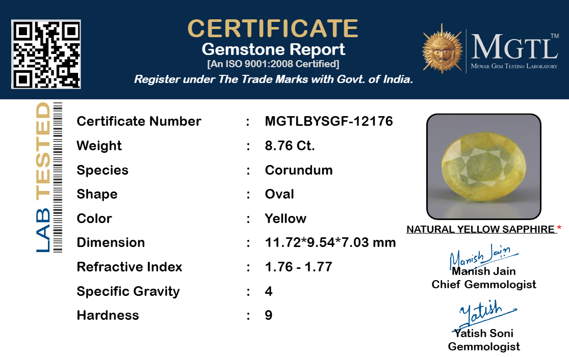 Yellow Sapphire (Pukhraj) Gemstone - 8.76 Carats