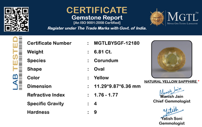 Yellow Sapphire (Pukhraj) Gemstone - 6.81 Carats