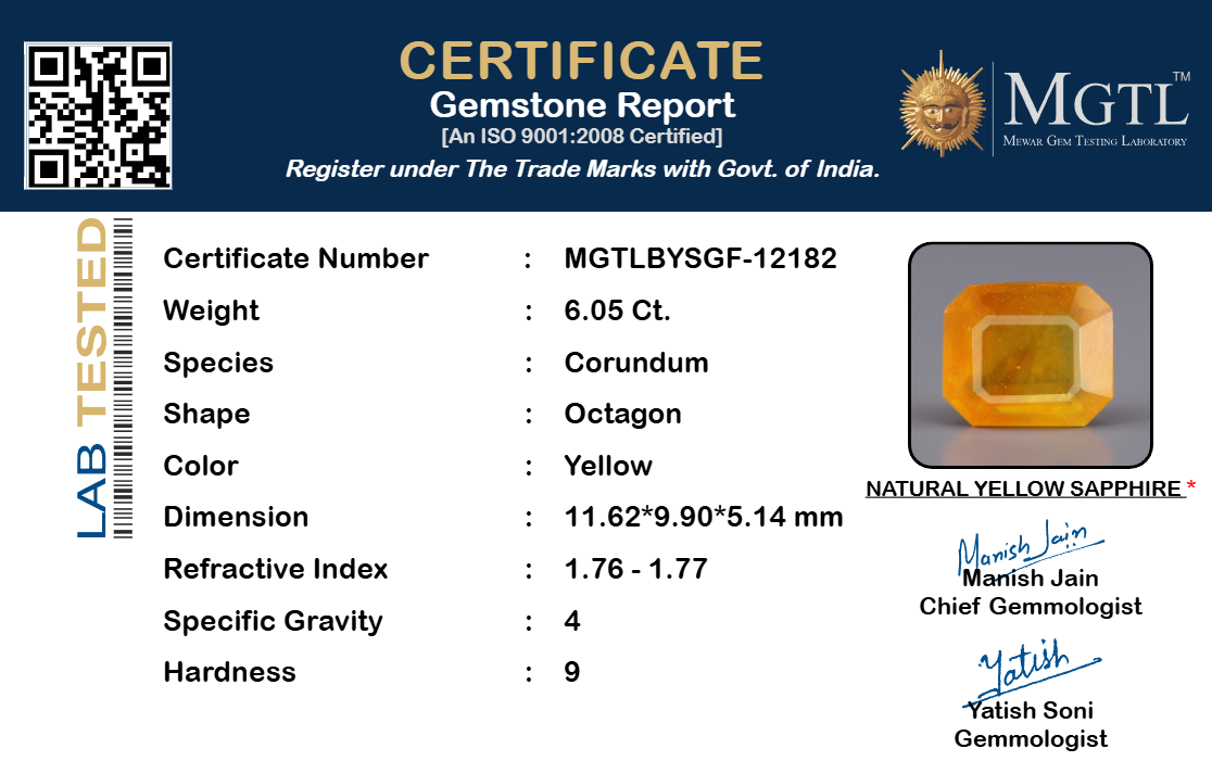 Yellow Sapphire (Pukhraj) Gemstone - 6.05 Carats