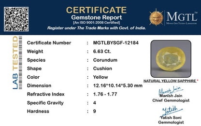 Yellow Sapphire - 6.63 Carats