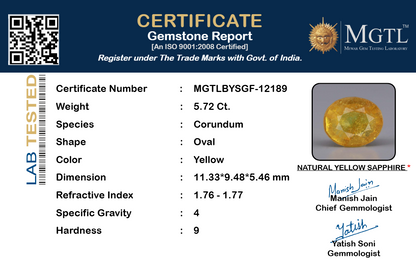 Yellow Sapphire (Pukhraj) Gemstone - 5.72 Carats