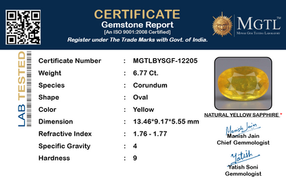 Yellow Sapphire (Pukhraj) Gemstone - 6.77 Carats