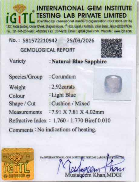 Blue Sapphire (Neelam) Gemstone - 2.92 Carats