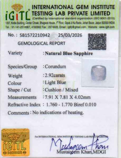 Blue Sapphire (Neelam) Gemstone - 2.92 Carats