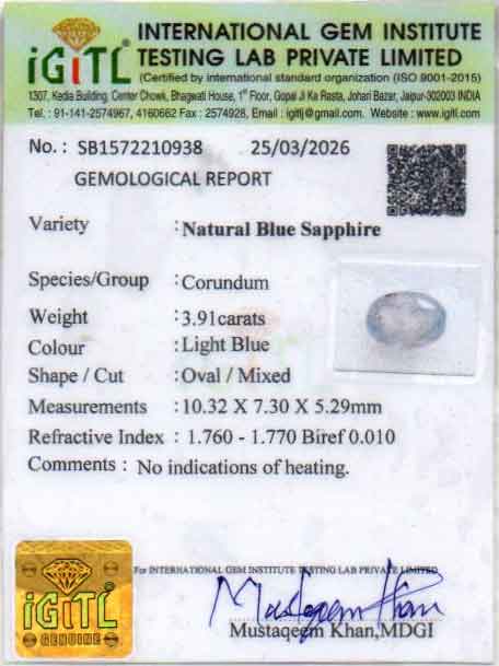 Blue Sapphire (Neelam) Gemstone - 3.91 Carats