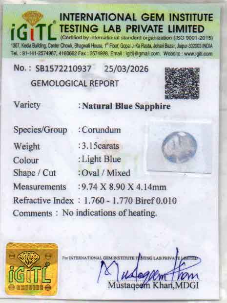 Blue Sapphire (Neelam) Gemstone - 3.15 Carats