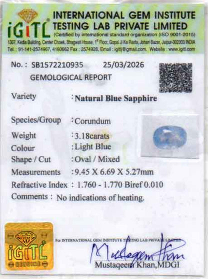 Blue Sapphire (Neelam) Gemstone - 3.18 Carats