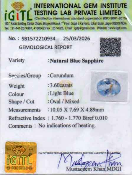 Blue Sapphire (Neelam) Gemstone - 3.60 Carats